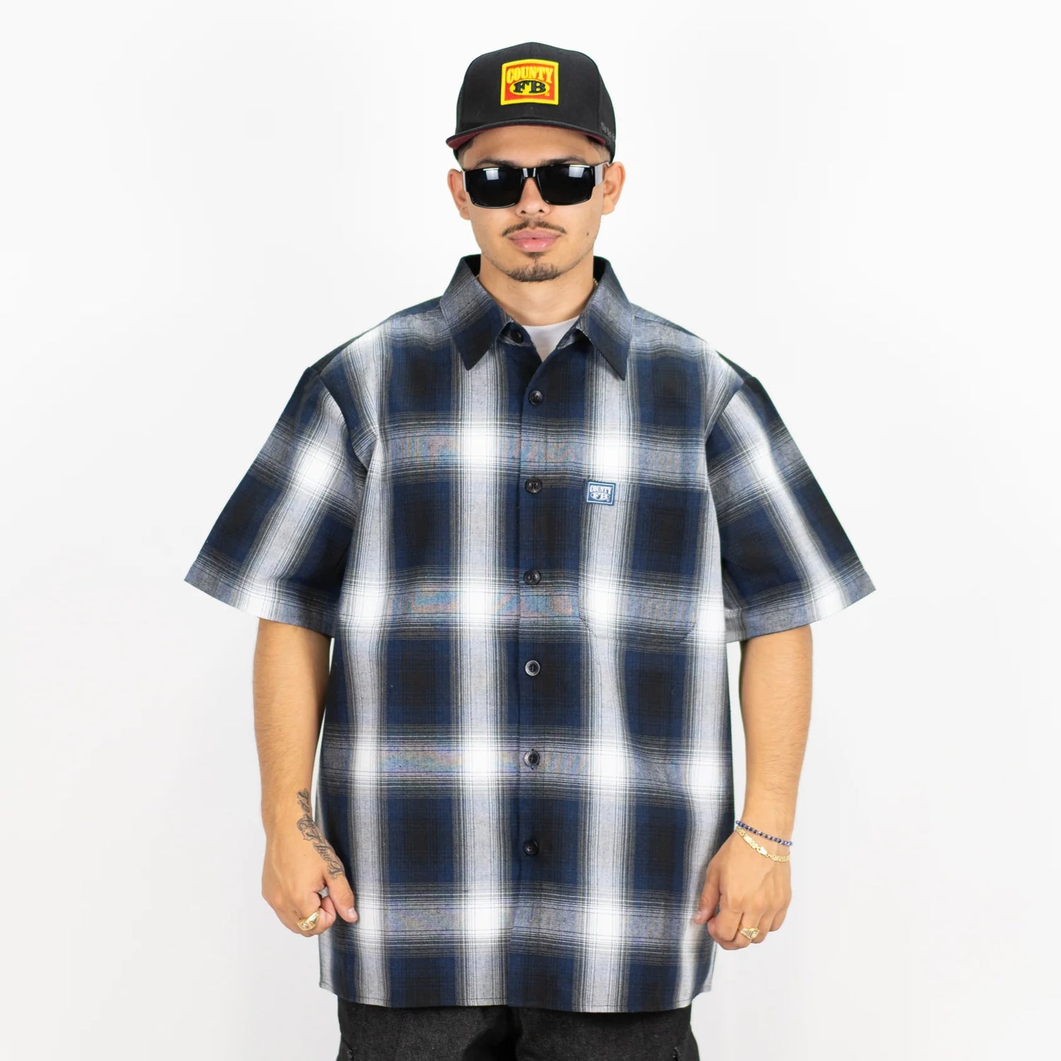 FB COUNTY SHORT SLEEVE CHECKER FLANNEL SHIRT