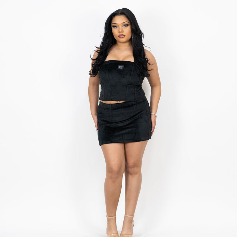 FB COUNTY VELOUR CORSET & SKIRT SET