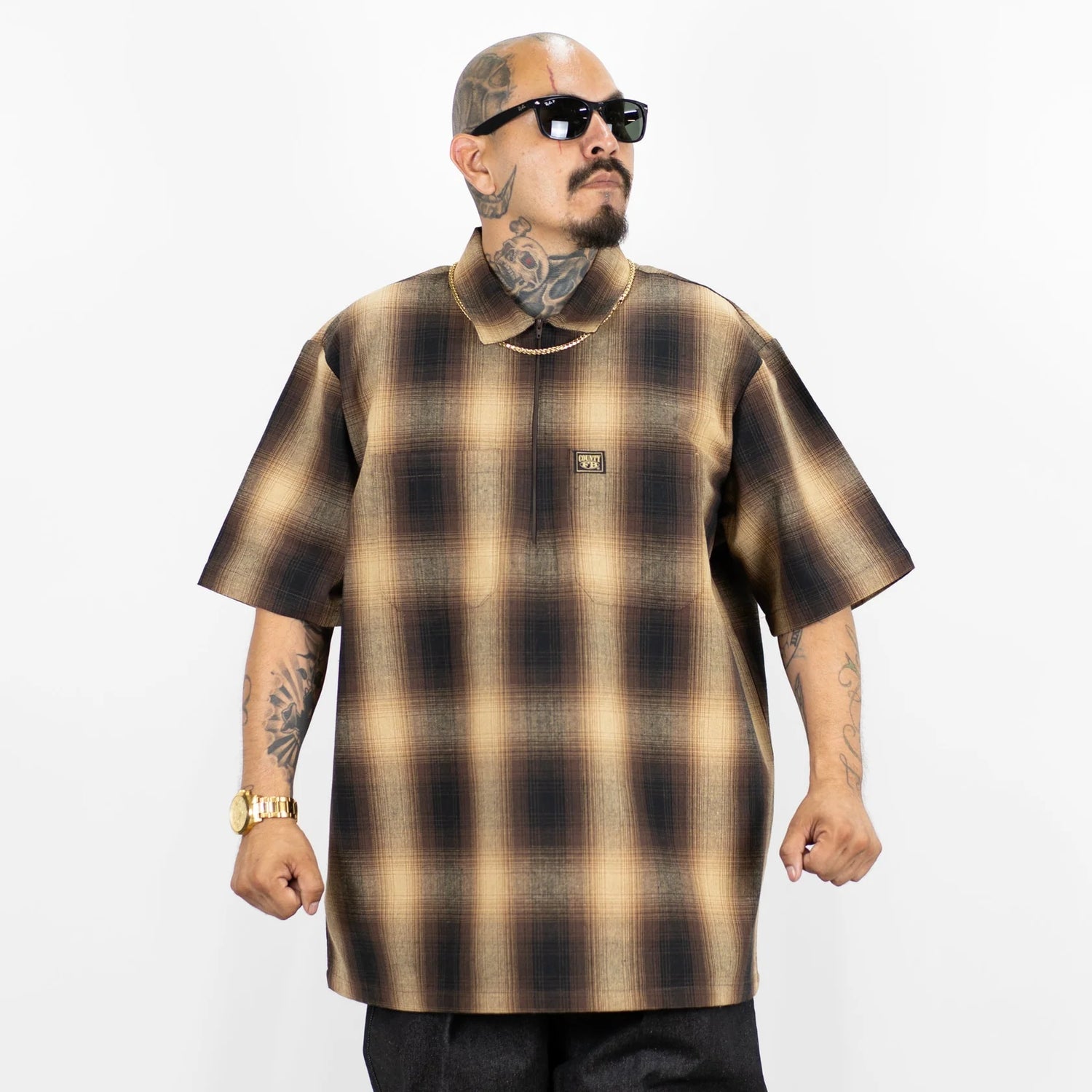 FB COUNTY SHORT SLEEVE CHECKER ZIP SHIRT