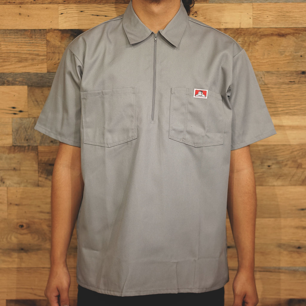 Short Sleeve Solid 1/2 Zip Shirt - LIGHT GREY