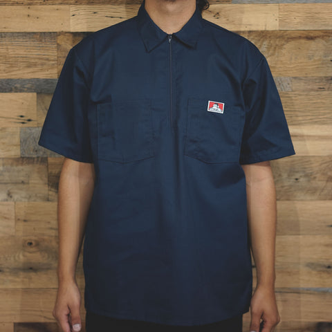 Short Sleeve Solid 1/2 Zip Shirt - NAVY