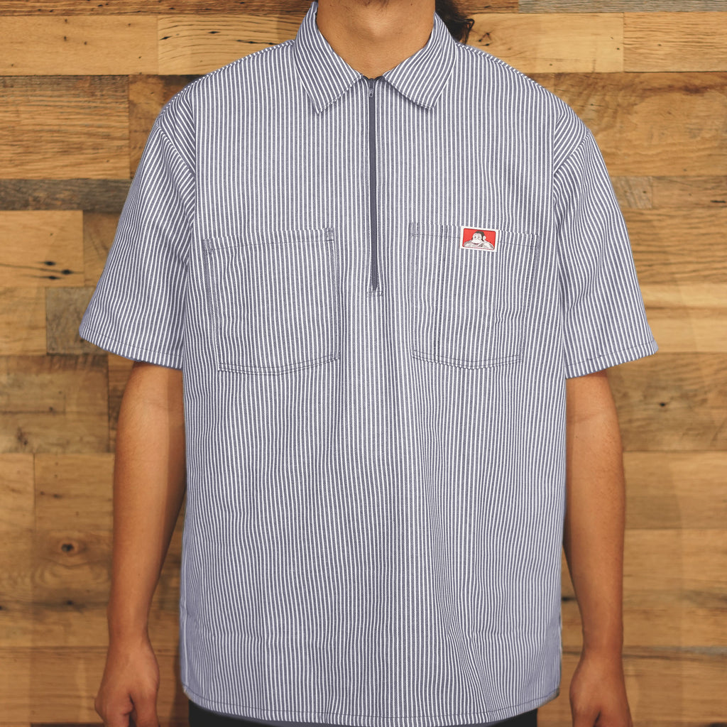 Short Sleeve Solid 1/2 Zip Shirt - NAVY STRIPE