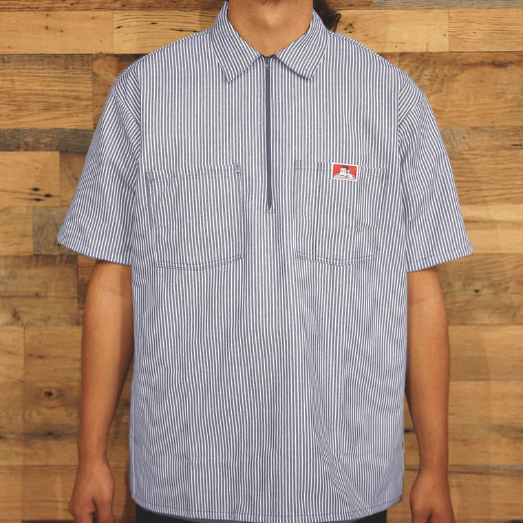 Short Sleeve Solid 1/2 Zip Shirt - NAVY STRIPE