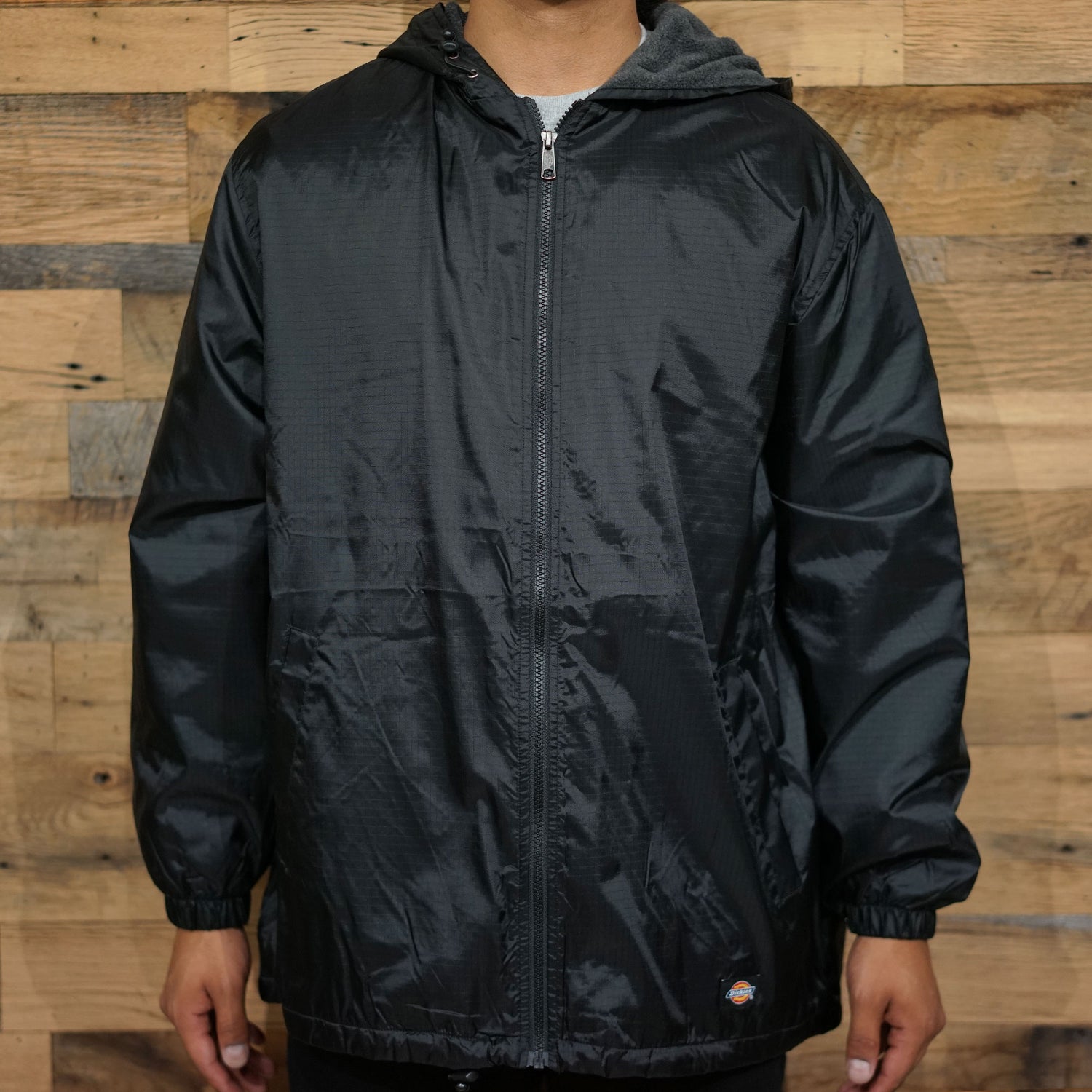 FLEECE LINED HOODED NYLON JACKET