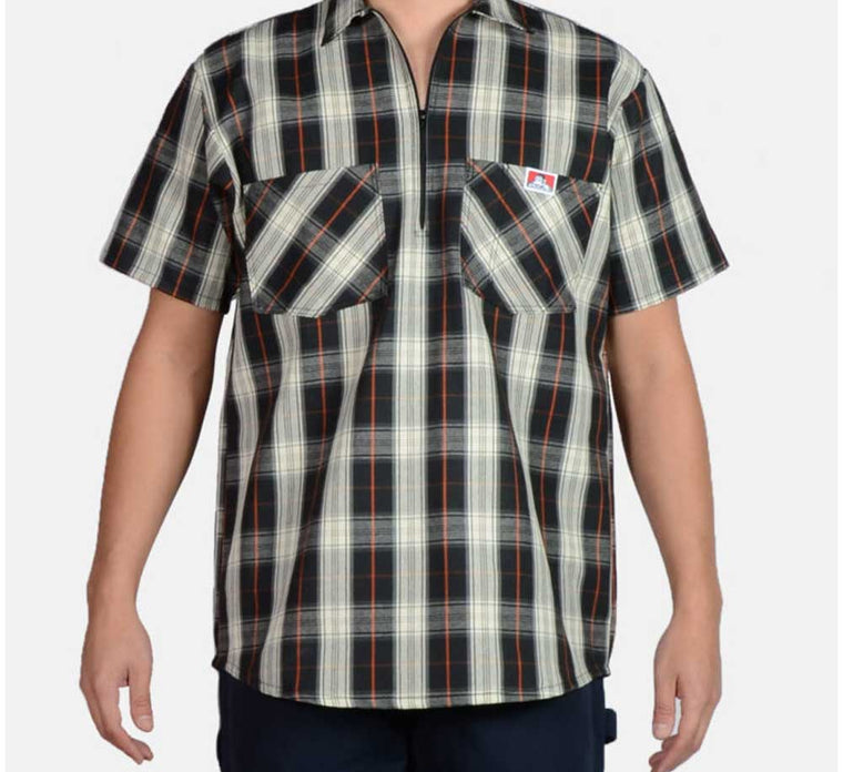 1/2 ZIPPER SHORT SLEEVE PLAID